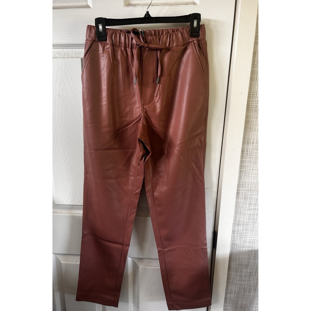 Wildfang The Empower Vegan Leather Rose‎ Brown Pants Small Drawstring New! DDD